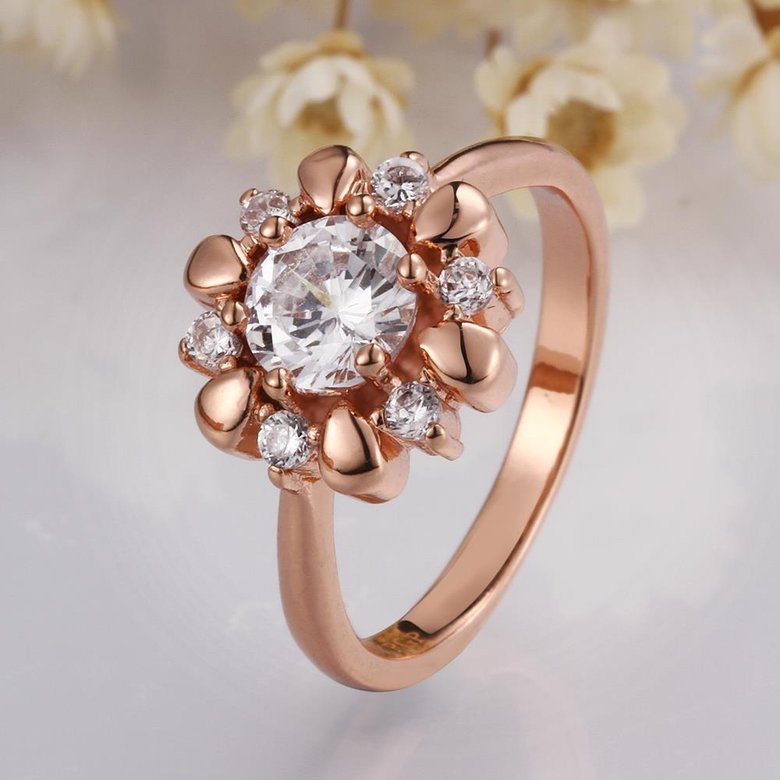 Wholesale Romantic Rose Gold Plant White CZ Ring TGGPR864 3