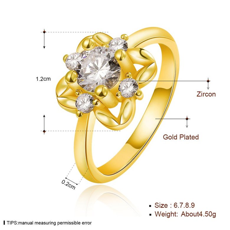 Wholesale Trendy 24K Gold White CZ Ring TGGPR883 1