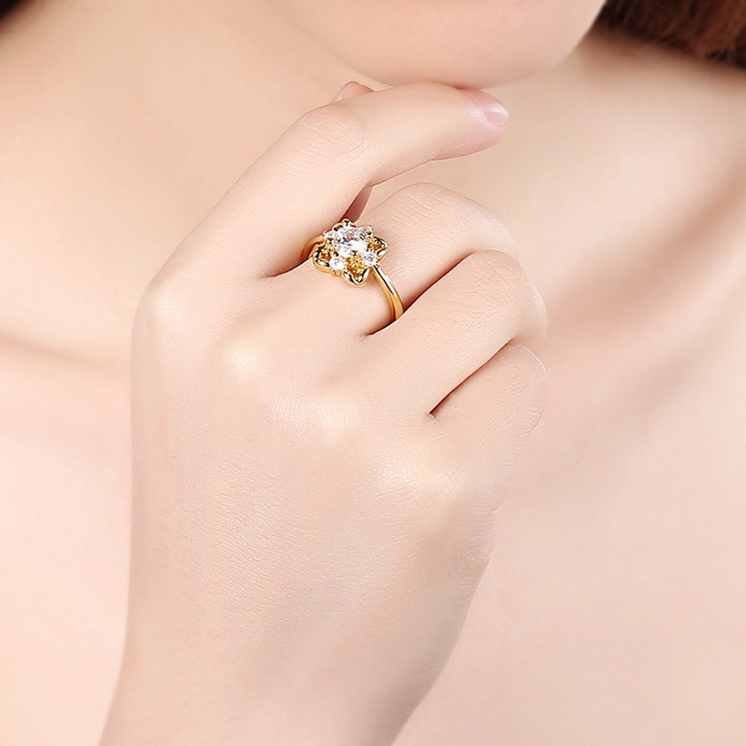 Wholesale Trendy 24K Gold White CZ Ring TGGPR883 5