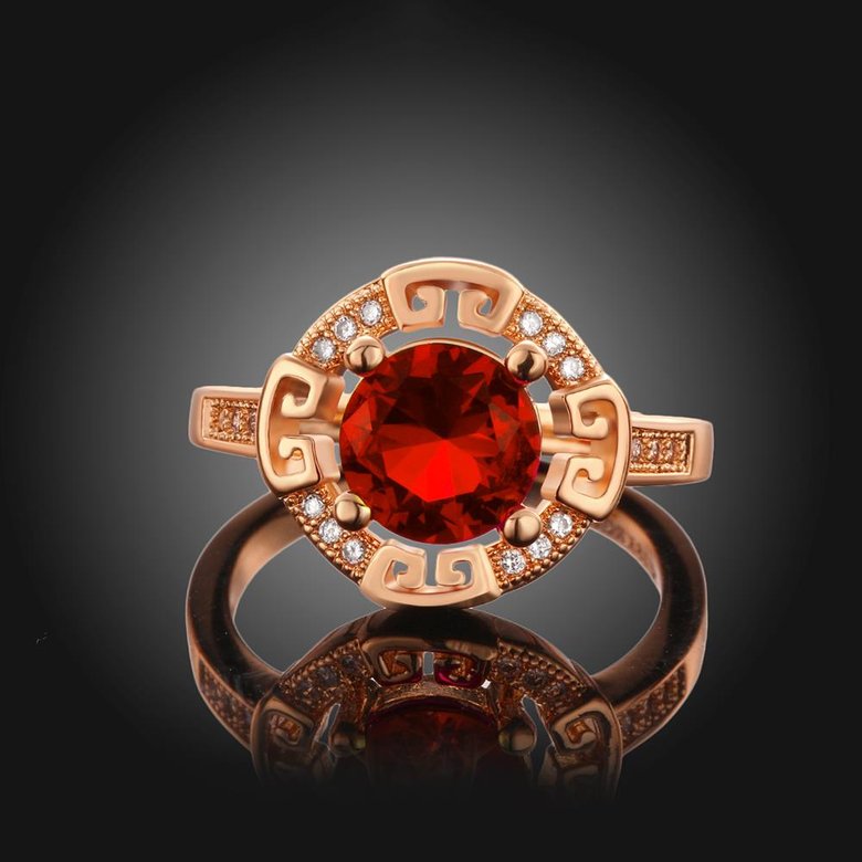 Wholesale Romantic Rose Gold Round Red CZ Ring TGGPR1143 0