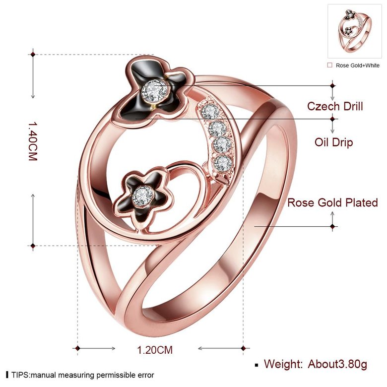 Wholesale Romantic Rose Gold Plant White Rhinestone Ring TGGPR1260 0