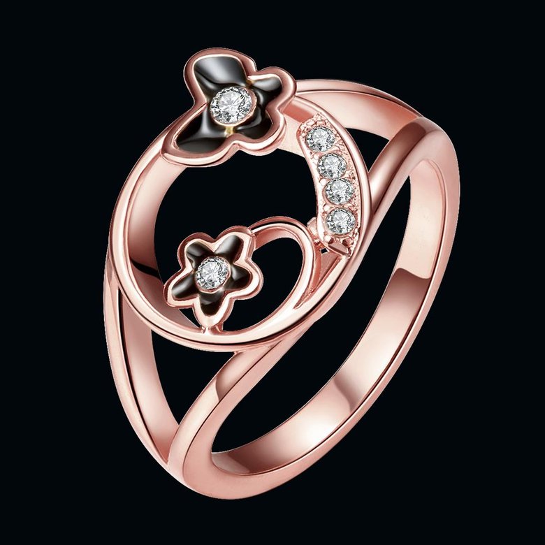 Wholesale Romantic Rose Gold Plant White Rhinestone Ring TGGPR1260 4