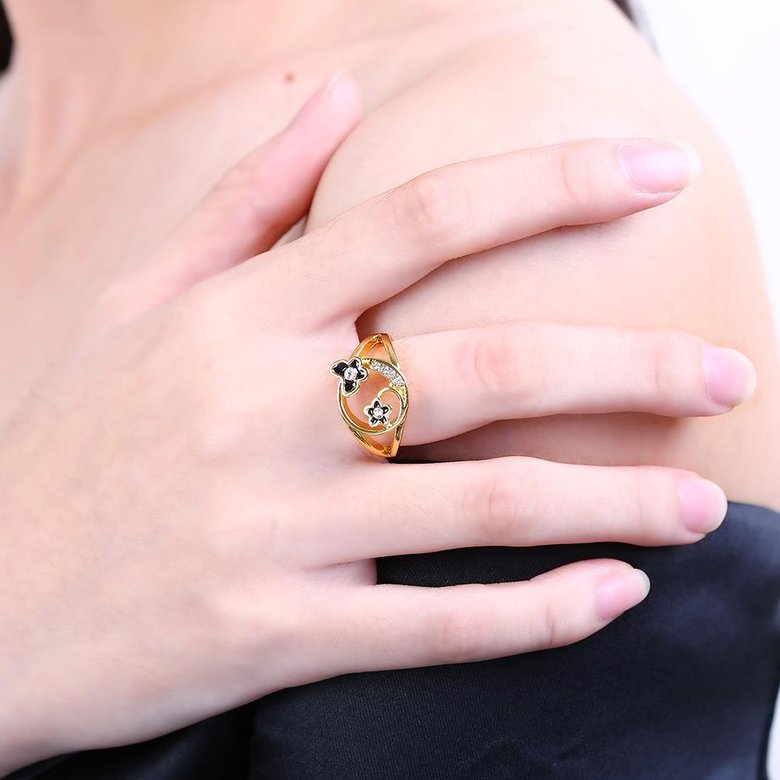 Wholesale Romantic 24K Gold Plant White Rhinestone Ring TGGPR1266 1