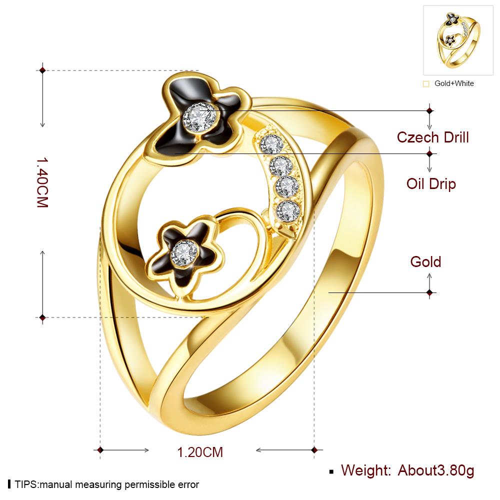 Wholesale Romantic 24K Gold Plant White Rhinestone Ring TGGPR1266 3