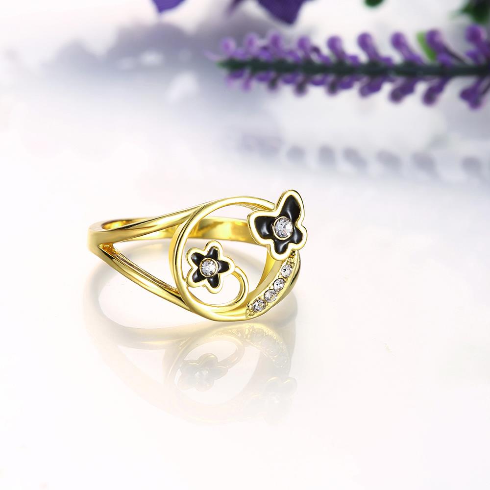 Wholesale Romantic 24K Gold Plant White Rhinestone Ring TGGPR1266 5