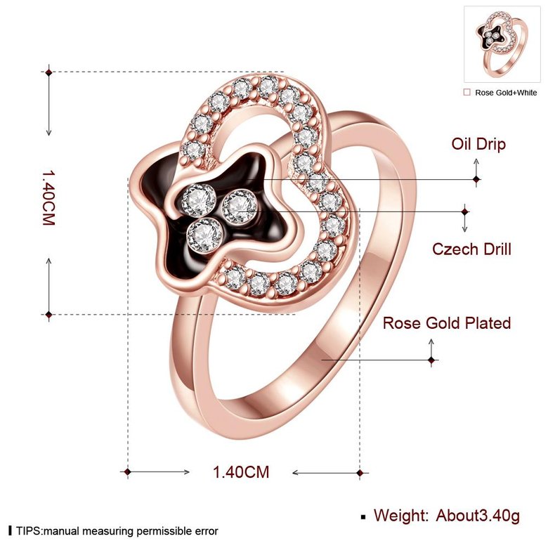 Wholesale Punk Rose Gold Plant White Rhinestone Ring TGGPR1337 1