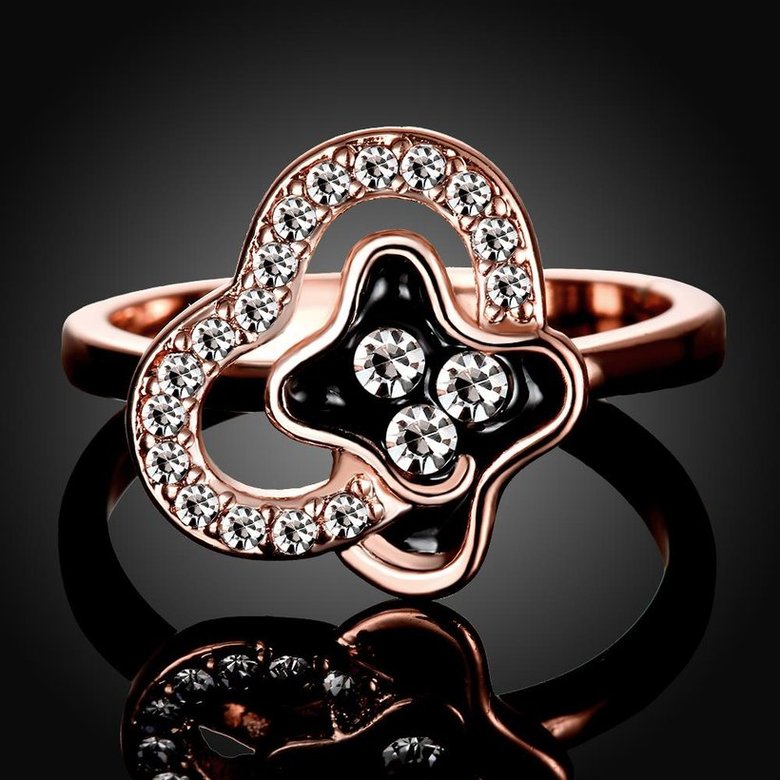 Wholesale Punk Rose Gold Plant White Rhinestone Ring TGGPR1337 2