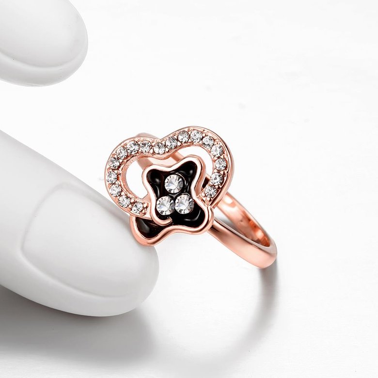 Wholesale Punk Rose Gold Plant White Rhinestone Ring TGGPR1337 3