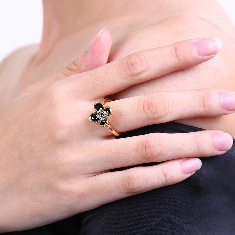 Wholesale Bohemia 24K Gold Plant White Rhinestone Ring TGGPR1392 1