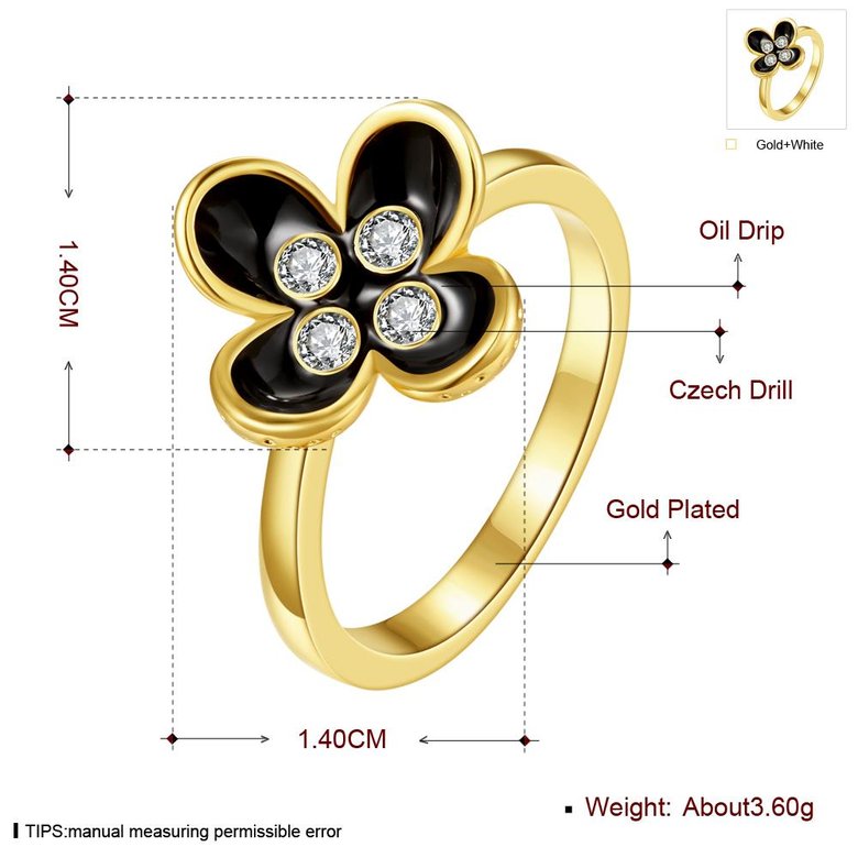 Wholesale Bohemia 24K Gold Plant White Rhinestone Ring TGGPR1392 3