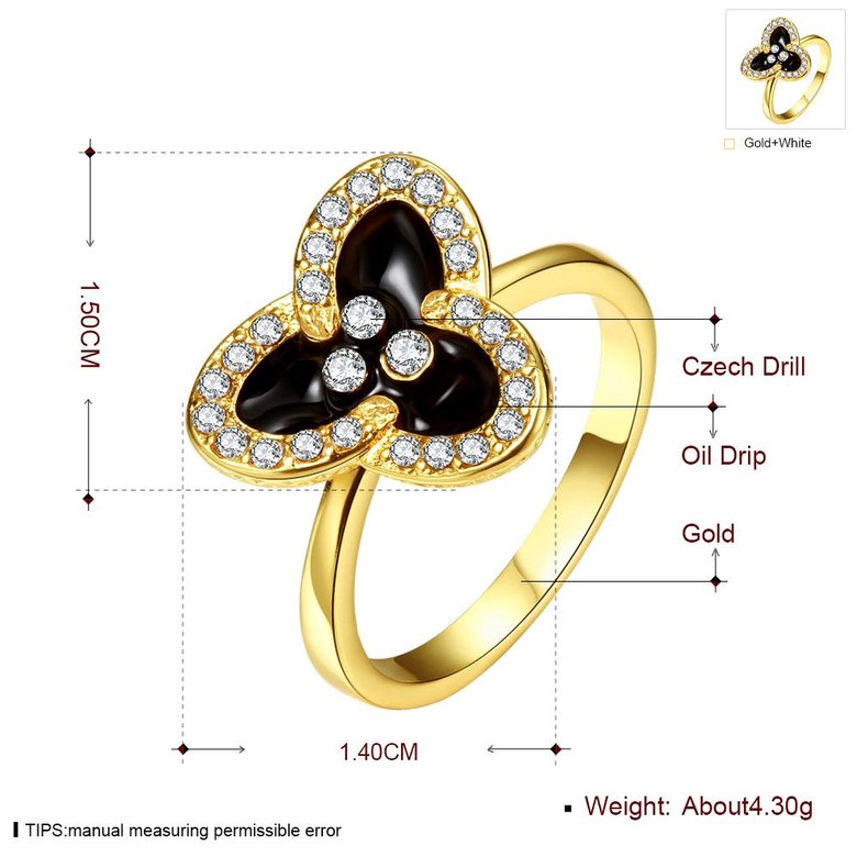 Wholesale Romantic 24K Gold Plant White Rhinestone Ring TGGPR1457 4