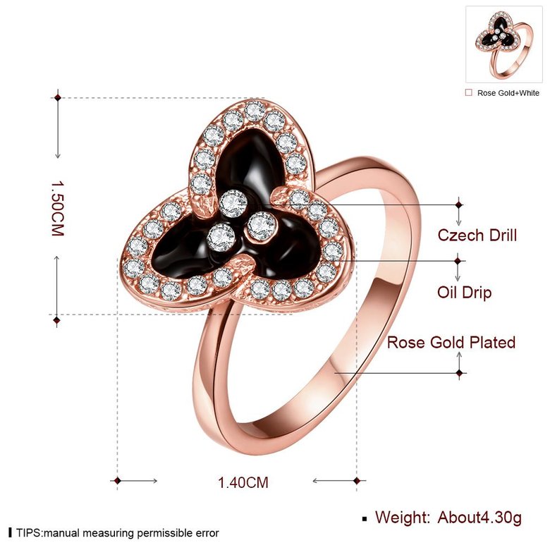 Wholesale Romantic Rose Gold Plant White Rhinestone Ring TGGPR1464 0