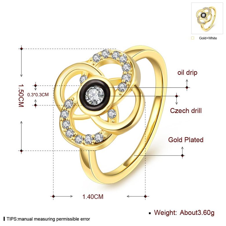 Wholesale Classic 24K Gold Plant White Rhinestone Ring TGGPR1493 1