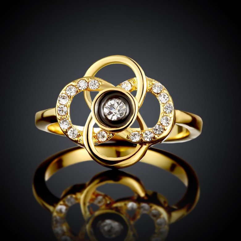 Wholesale Classic 24K Gold Plant White Rhinestone Ring TGGPR1493 2