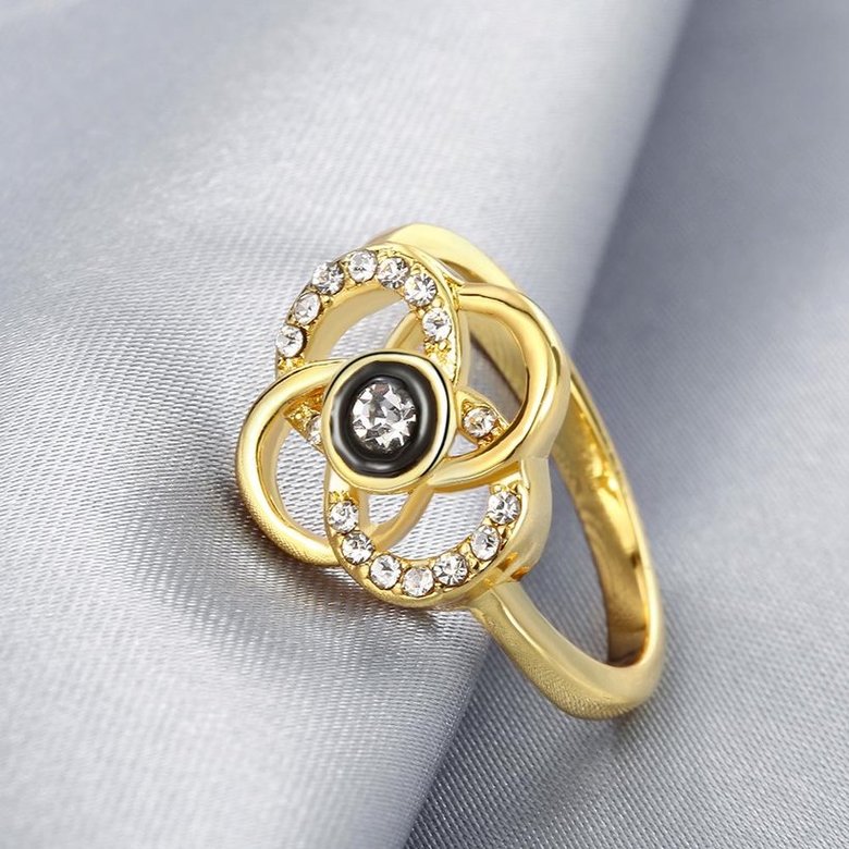 Wholesale Classic 24K Gold Plant White Rhinestone Ring TGGPR1493 3