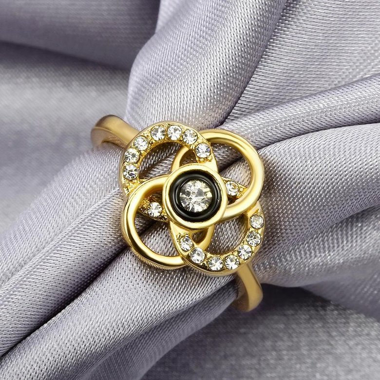 Wholesale Classic 24K Gold Plant White Rhinestone Ring TGGPR1493 4