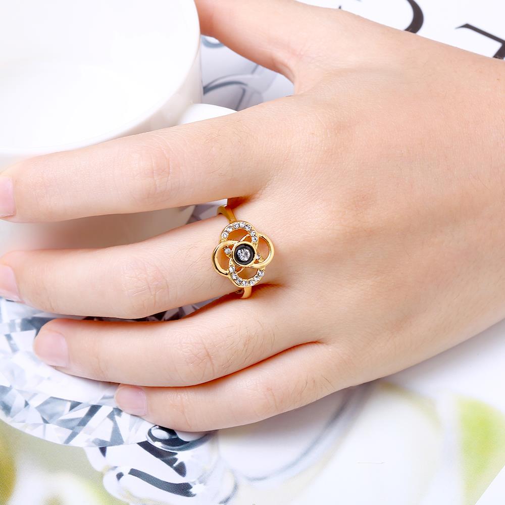 Wholesale Classic 24K Gold Plant White Rhinestone Ring TGGPR1493 5