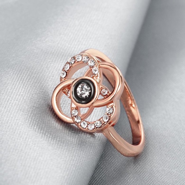 Wholesale Classic Rose Gold Plant White Rhinestone Ring TGGPR1500 3