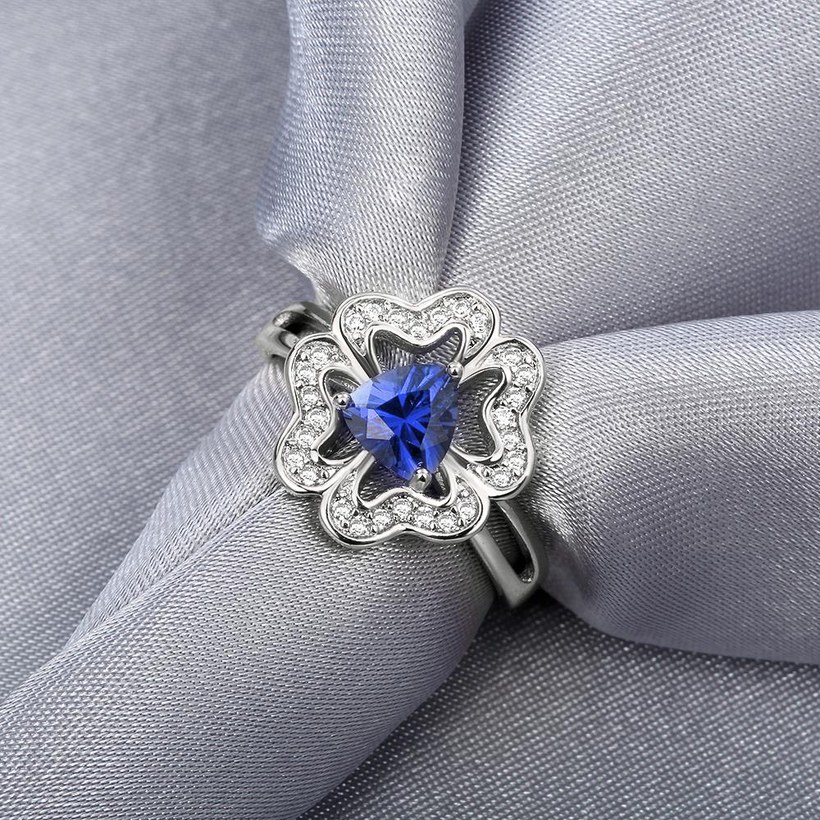 Wholesale Classic Platinum Plant White Rhinestone flower Ring For Women Temperament Jewelry Accessories Gift TGGPR206 3