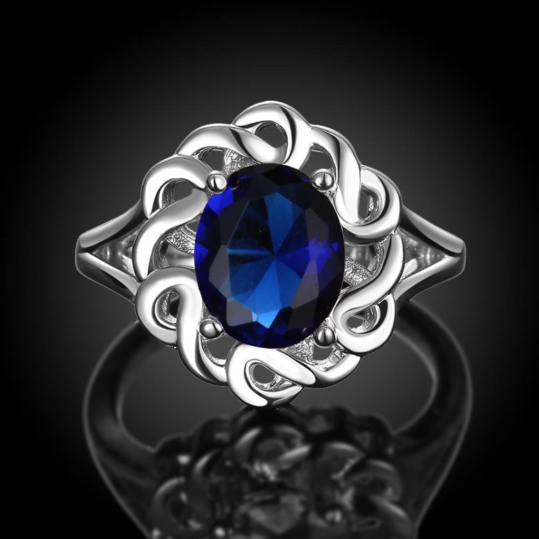 Wholesale Romantic classic Platinum Plant big blue diamond CZ Ring Luxury Female Jewelry Wedding Hot Rings TGGPR248 0