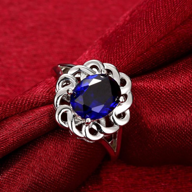 Wholesale Romantic classic Platinum Plant big blue diamond CZ Ring Luxury Female Jewelry Wedding Hot Rings TGGPR248 4