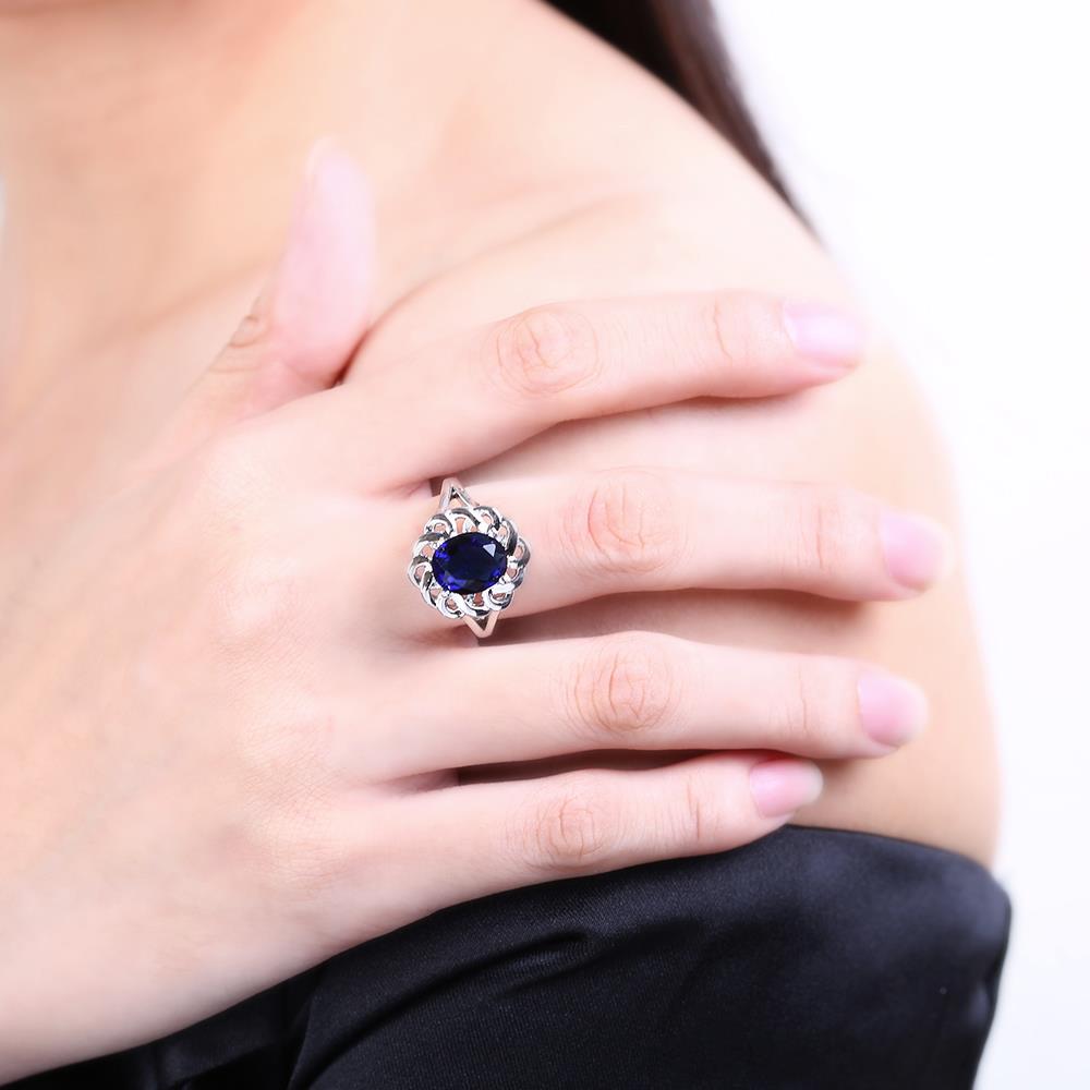 Wholesale Romantic classic Platinum Plant big blue diamond CZ Ring Luxury Female Jewelry Wedding Hot Rings TGGPR248 5