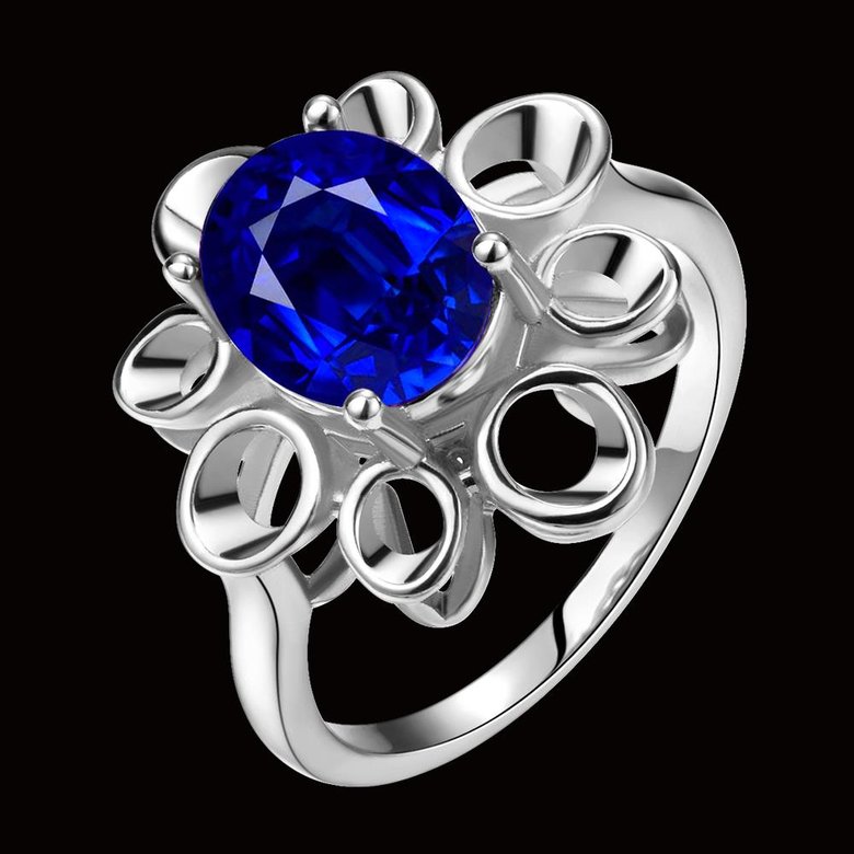 Wholesale Romantic classic Platinum Plant big blue diamond CZ Ring Luxury Female Jewelry Wedding Hot Rings TGGPR268 0