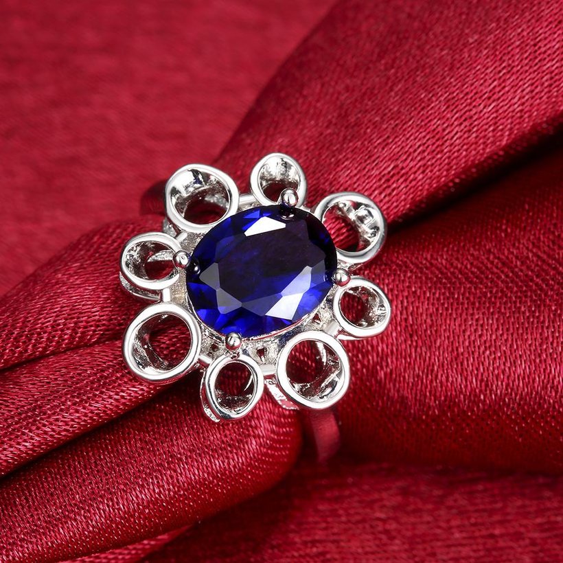 Wholesale Romantic classic Platinum Plant big blue diamond CZ Ring Luxury Female Jewelry Wedding Hot Rings TGGPR268 2