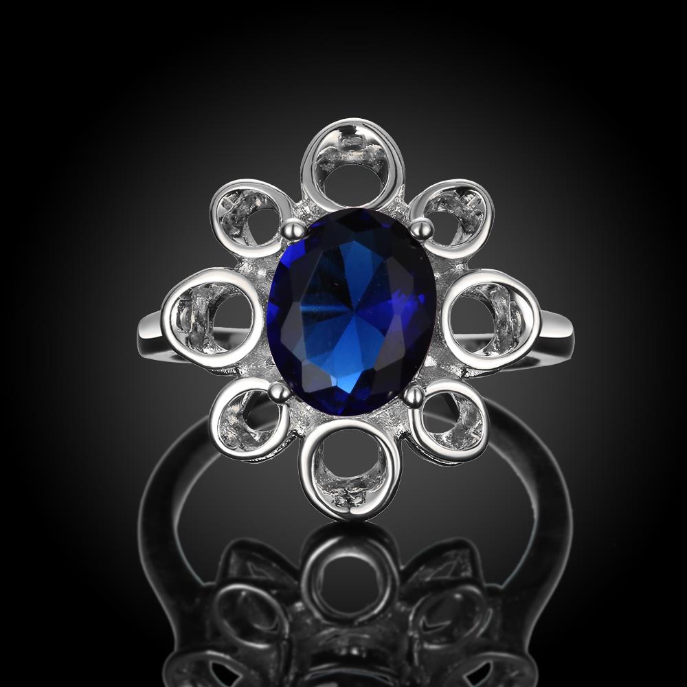 Wholesale Romantic classic Platinum Plant big blue diamond CZ Ring Luxury Female Jewelry Wedding Hot Rings TGGPR268 3