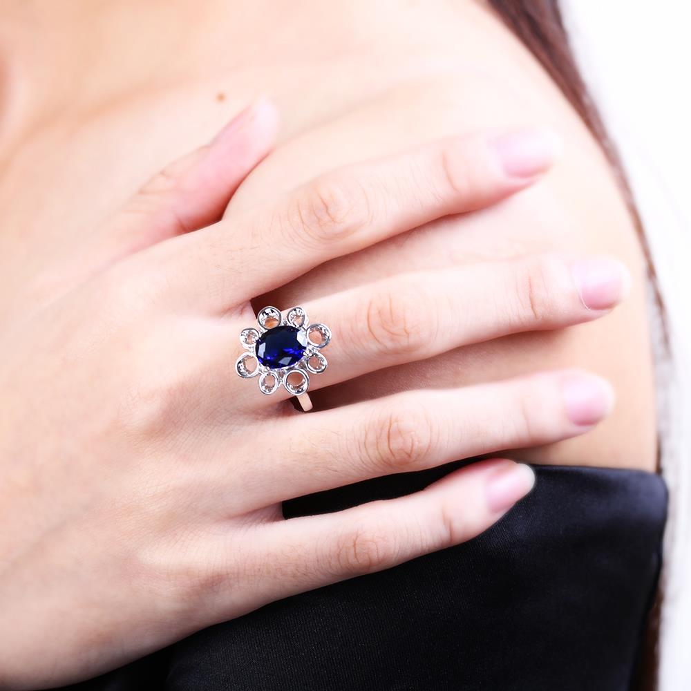 Wholesale Romantic classic Platinum Plant big blue diamond CZ Ring Luxury Female Jewelry Wedding Hot Rings TGGPR268 5