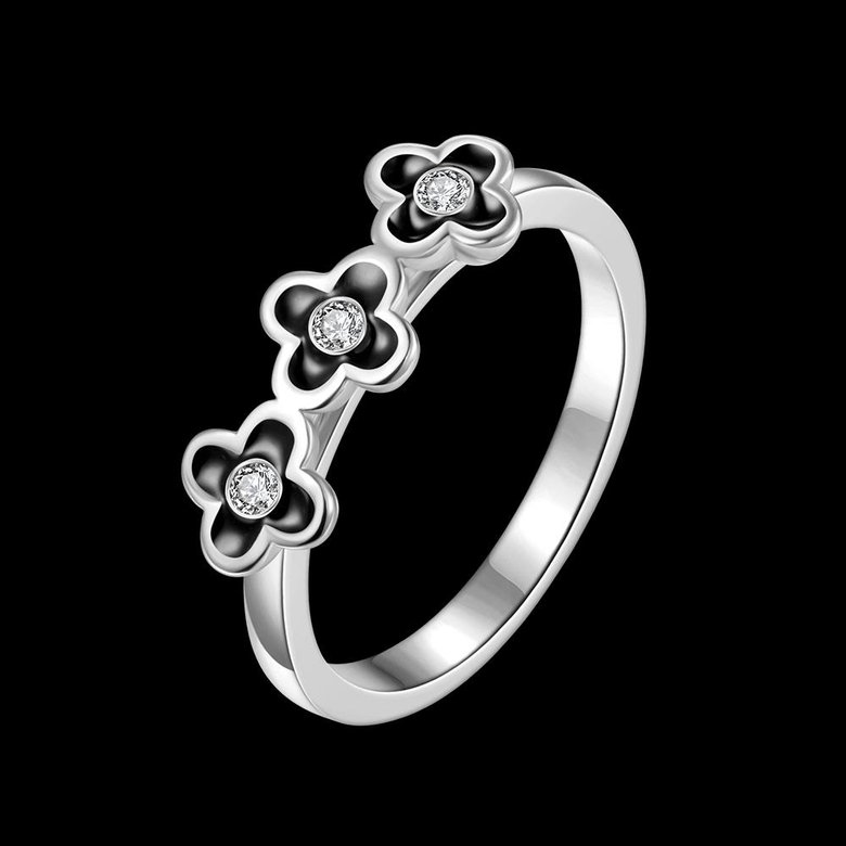 Wholesale Bohemia style  Platinum Plant flower White Rhinestone Ring delicate jewelry for girl gift TGGPR310 2