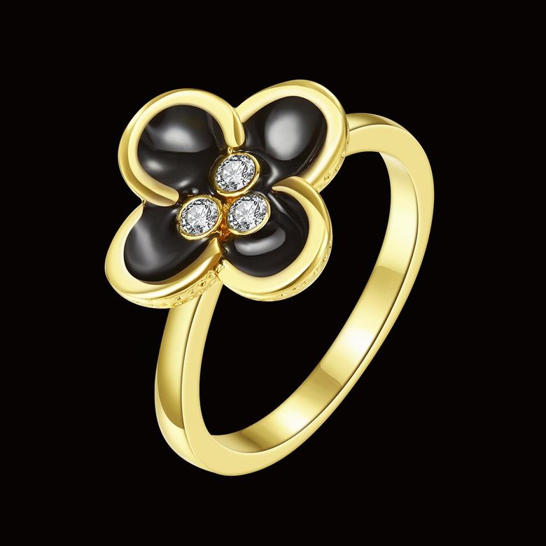 Wholesale Romantic black flower 24K Gold Plant White Rhinestone Ring Fashion Simple Stylish Jewelry TGGPR318 0