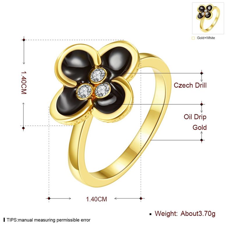 Wholesale Romantic black flower 24K Gold Plant White Rhinestone Ring Fashion Simple Stylish Jewelry TGGPR318 1