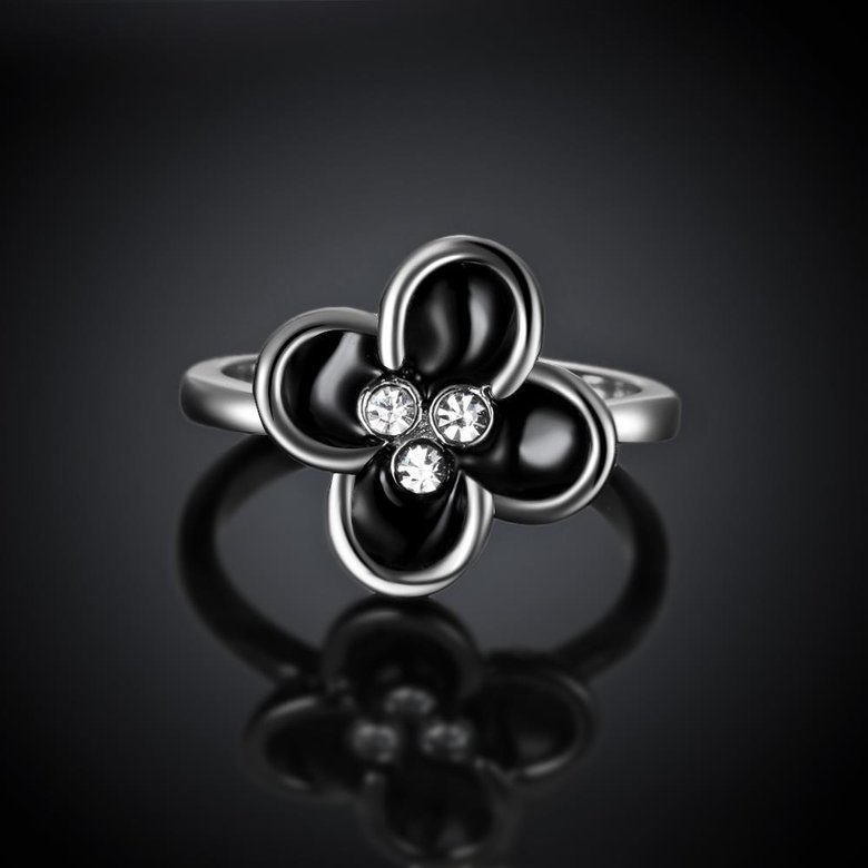 Wholesale Romantic black flower Platinum Plant White Rhinestone Ring Fashion Simple Stylish Jewelry TGGPR332 0