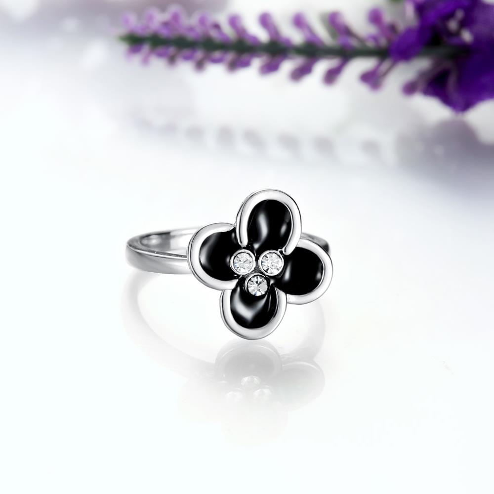 Wholesale Romantic black flower Platinum Plant White Rhinestone Ring Fashion Simple Stylish Jewelry TGGPR332 1