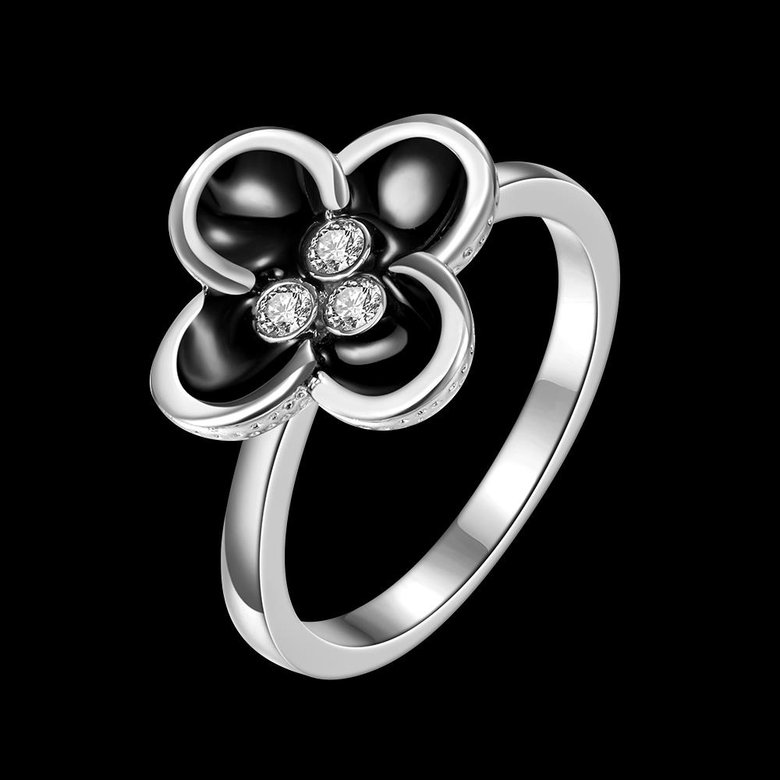 Wholesale Romantic black flower Platinum Plant White Rhinestone Ring Fashion Simple Stylish Jewelry TGGPR332 4
