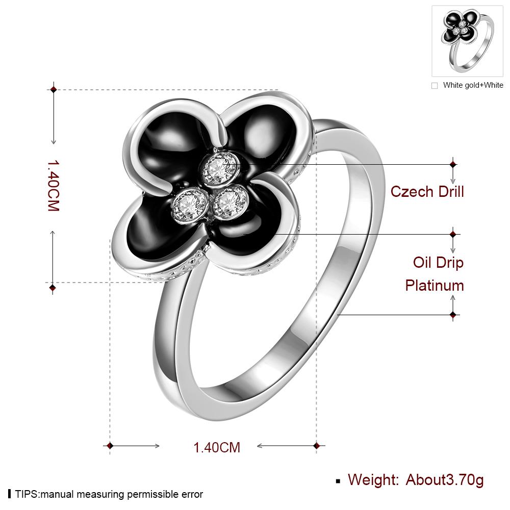 Wholesale Romantic black flower Platinum Plant White Rhinestone Ring Fashion Simple Stylish Jewelry TGGPR332 5