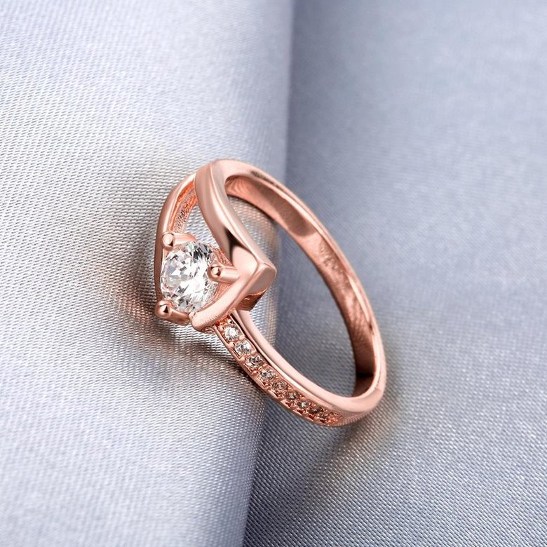 Wholesale Trendy Luxury  Design rose gold Geometric White CZ Ring  Vintage Bridal Round Engagement Ring TGGPR367 2