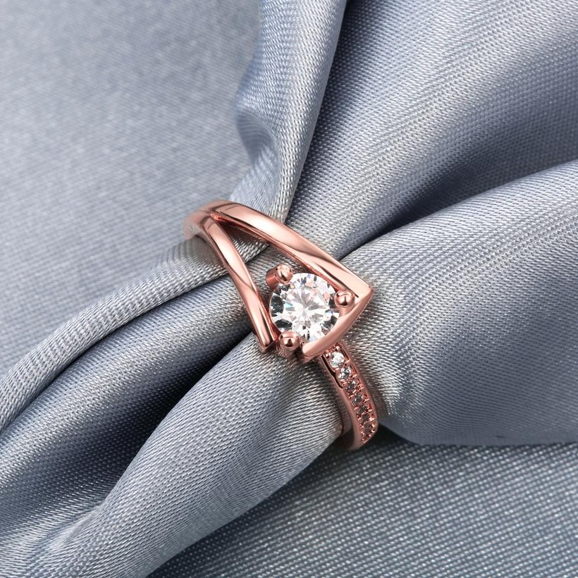 Wholesale Trendy Luxury  Design rose gold Geometric White CZ Ring  Vintage Bridal Round Engagement Ring TGGPR367 3