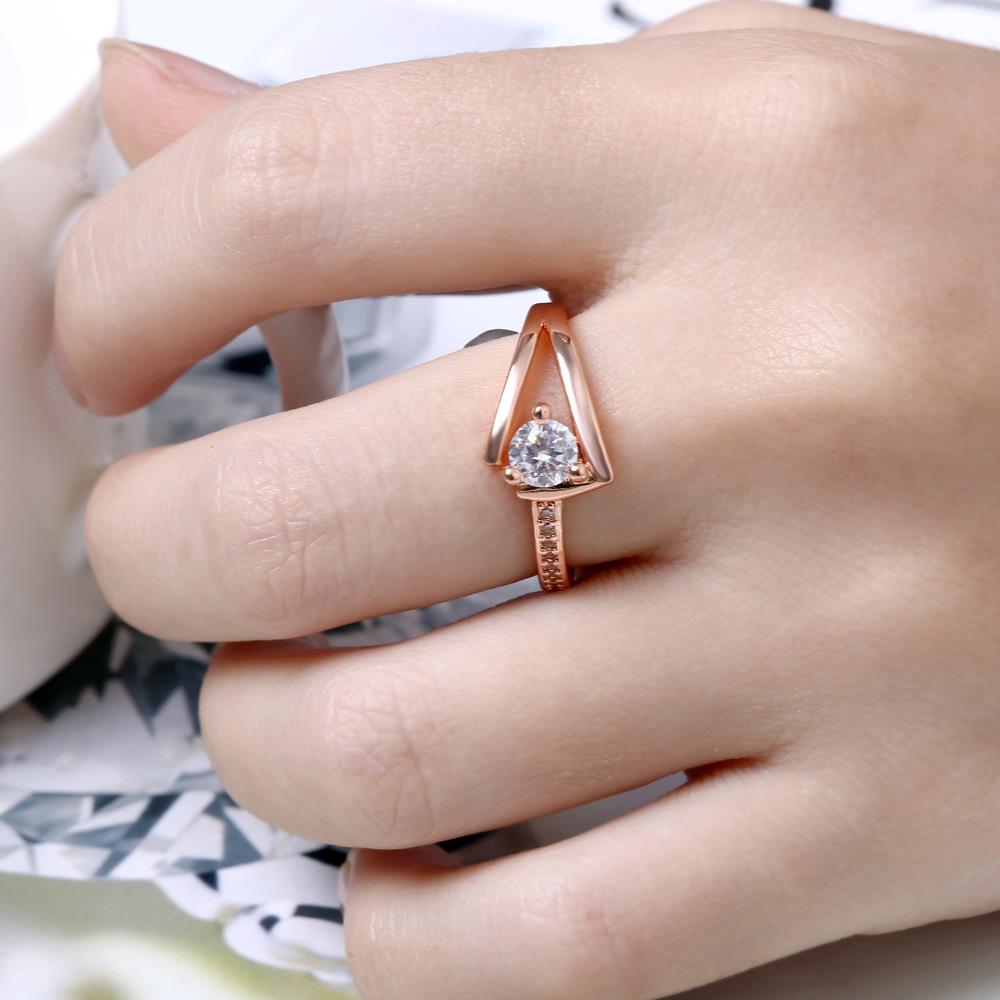 Wholesale Trendy Luxury  Design rose gold Geometric White CZ Ring  Vintage Bridal Round Engagement Ring TGGPR367 4
