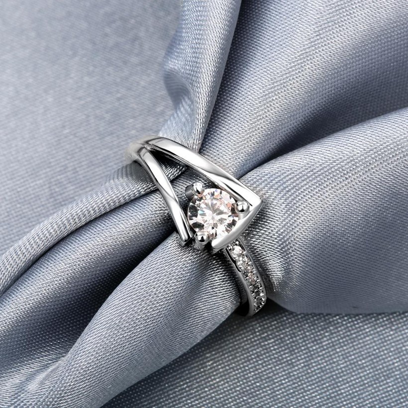 Wholesale Trendy  Classic Platinum Plant White Rhinestone Ring Simple Stylish Jewelry for girl  TGGPR374 4