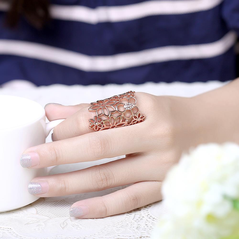 Wholesale Romantic Rose Gold Plant White Rhinestone Ring TGGPR465 5