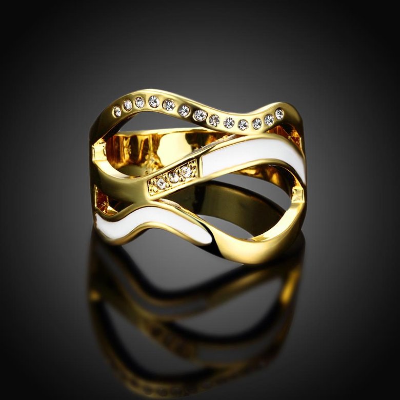 Wholesale Romantic 24K Gold Geometric White Rhinestone Ring TGGPR566 2