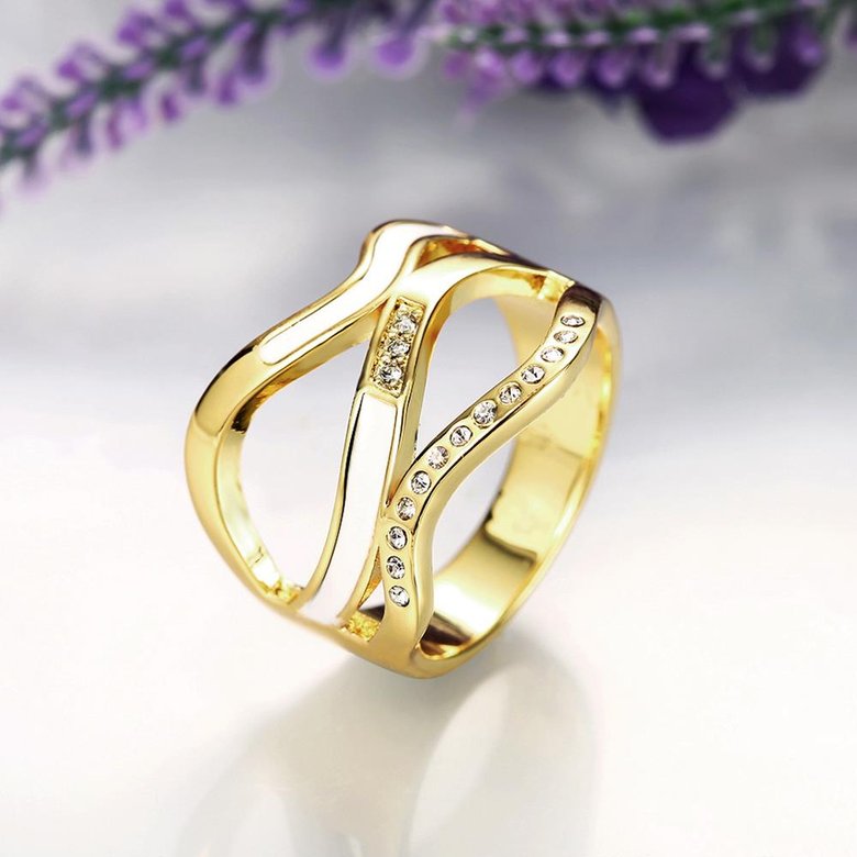 Wholesale Romantic 24K Gold Geometric White Rhinestone Ring TGGPR566 3
