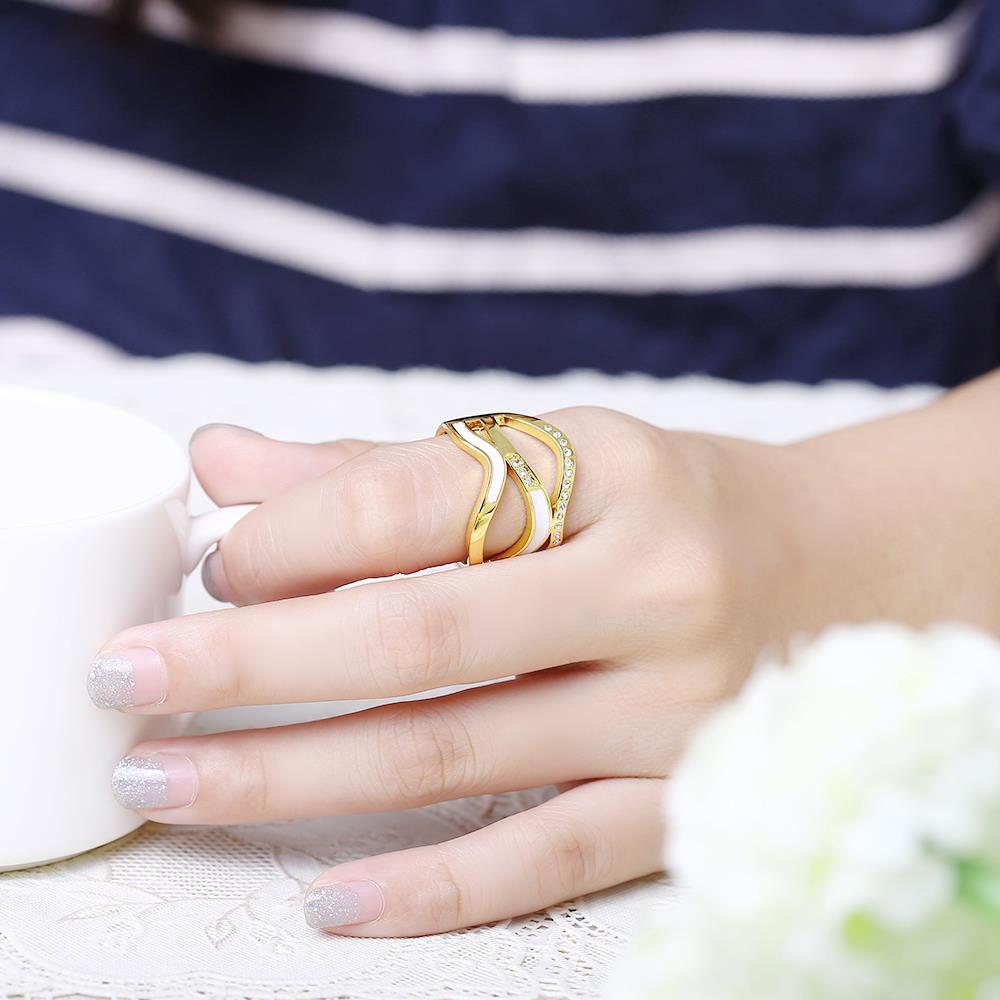 Wholesale Romantic 24K Gold Geometric White Rhinestone Ring TGGPR566 5