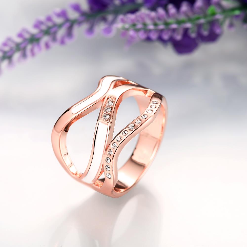 Wholesale Romantic Rose Gold Geometric White Rhinestone Ring  Engagement Ring For Women Gift TGGPR009 1