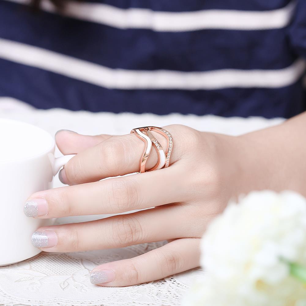 Wholesale Romantic Rose Gold Geometric White Rhinestone Ring  Engagement Ring For Women Gift TGGPR009 3