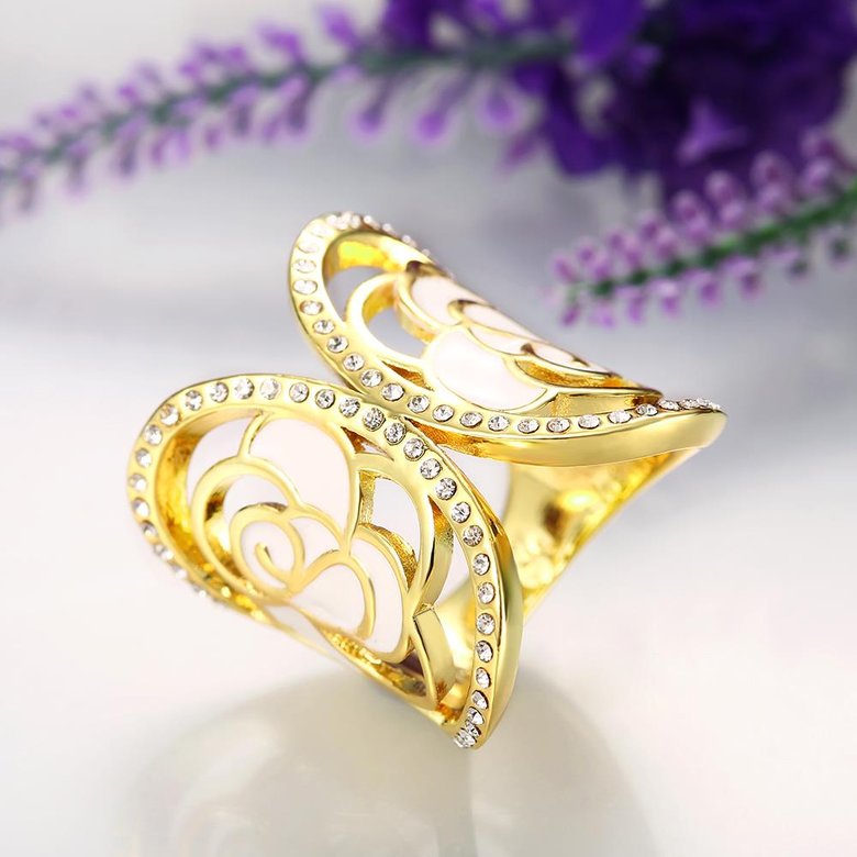 Wholesale Classic 24K Gold Geometric White Rhinestone Ring TGGPR618 4