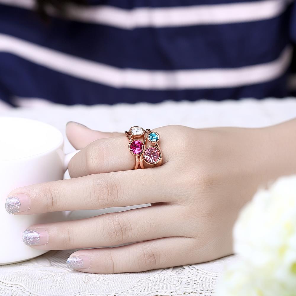 Wholesale New Design Romantic Rose Gold Geometric Multicolor Rhinestone Ring Anniversary Engagement Party Jewelry TGGPR010 1
