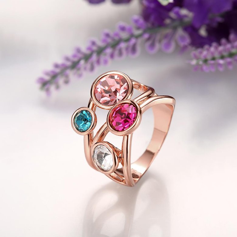 Wholesale New Design Romantic Rose Gold Geometric Multicolor Rhinestone Ring Anniversary Engagement Party Jewelry TGGPR010 4